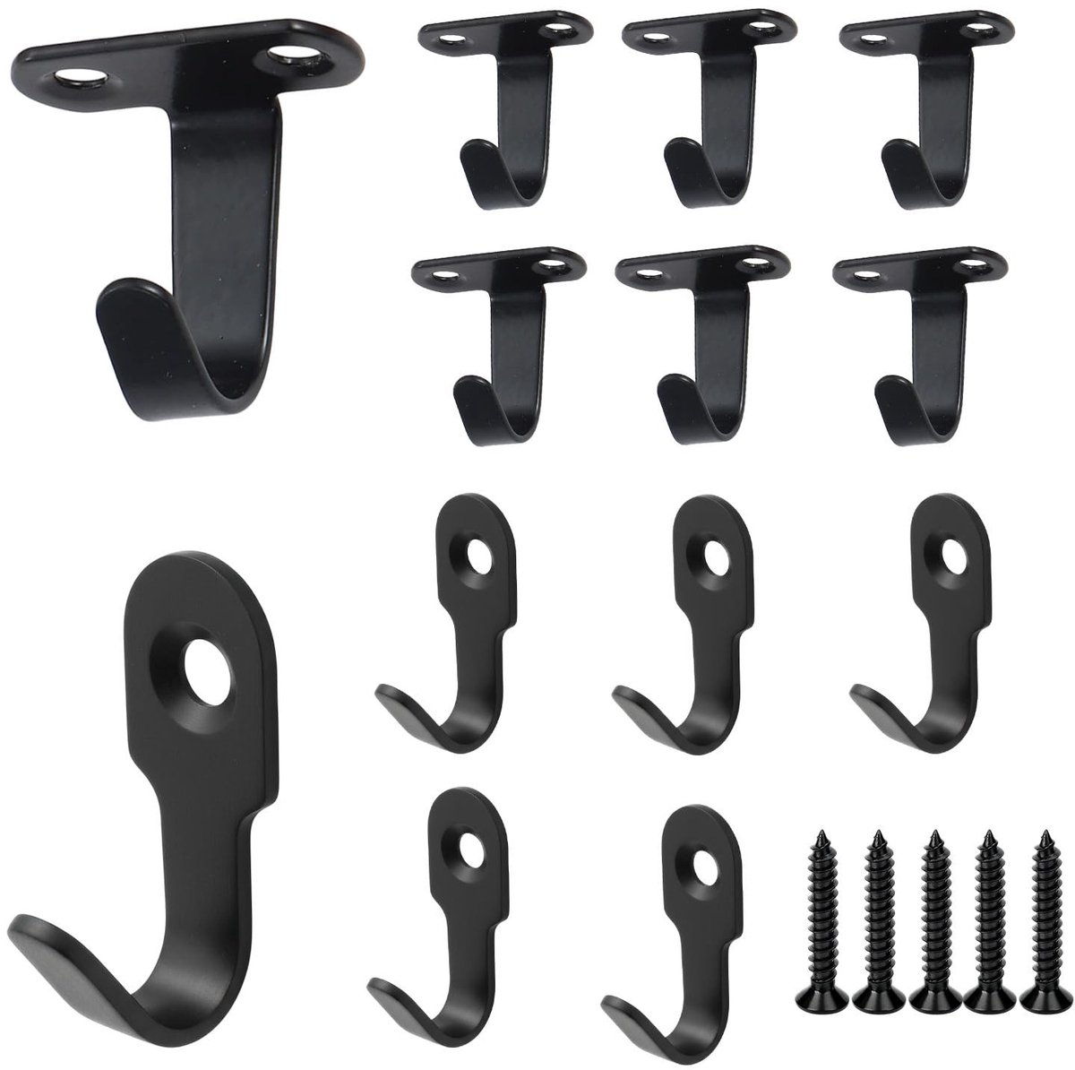 Dailygoods - 20 stuks plafondhaken, kledinghaken, kleine wandhaken, garderobehaken met 30 schroeven, klein, zwart, ijzeren haken voor keuken, slaapkamer, sleutels, sjaal