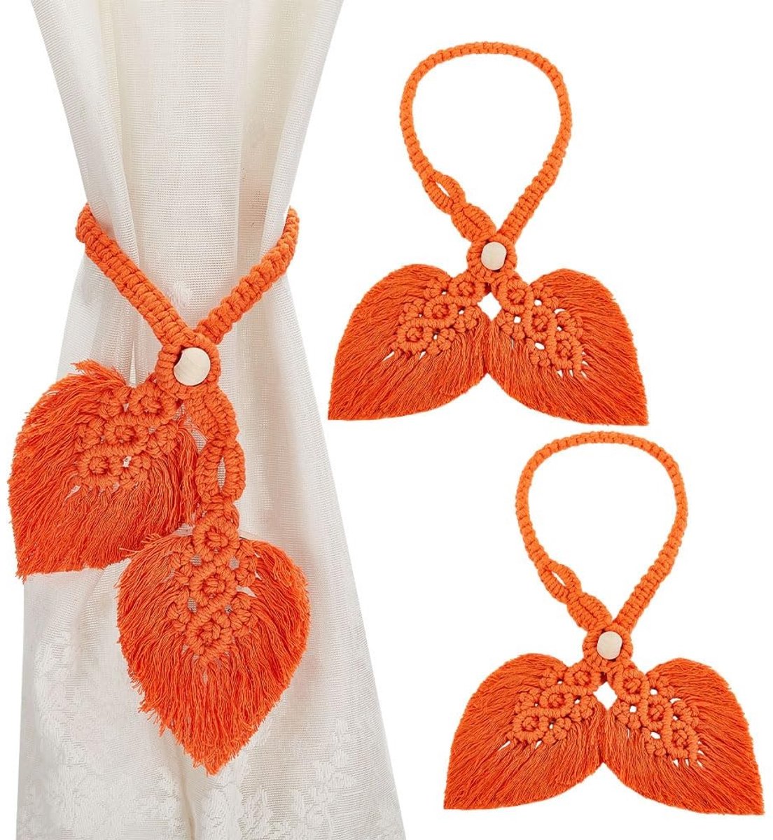 Dailygoods- Gordijnholdbacks Verstelbaar - Houten Kraal - Dubbele Bladen - 2 Stuks - Oranje - 770 mm Lang - Gordijnbinders