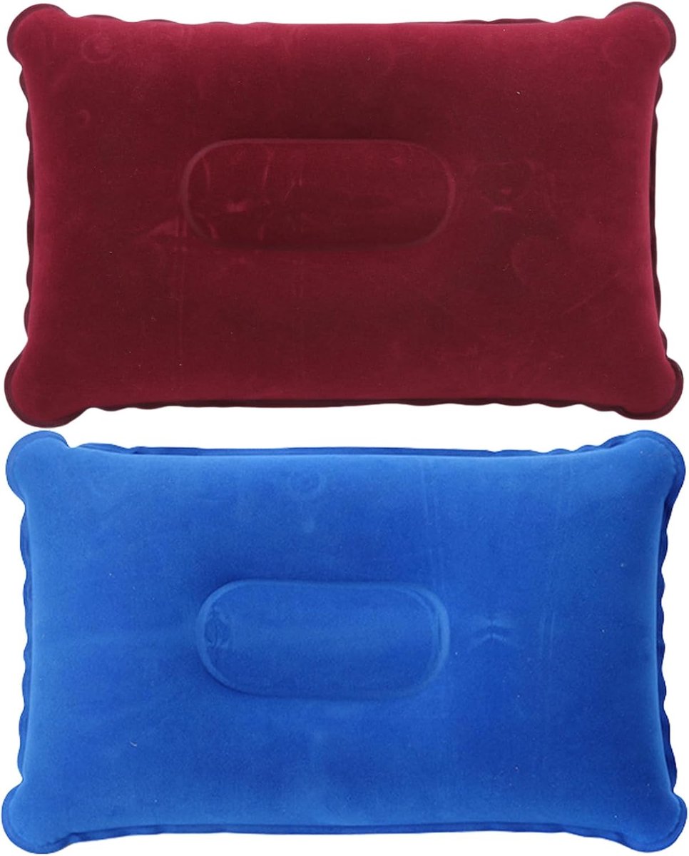 2 stuks opblaasbaar kussen, ultralicht draagbaar comfortabel campingkussens stroomden oppervlak luchtnekkussen voor volwassenen reizen camping strand zonnebank (blauw rozerood)