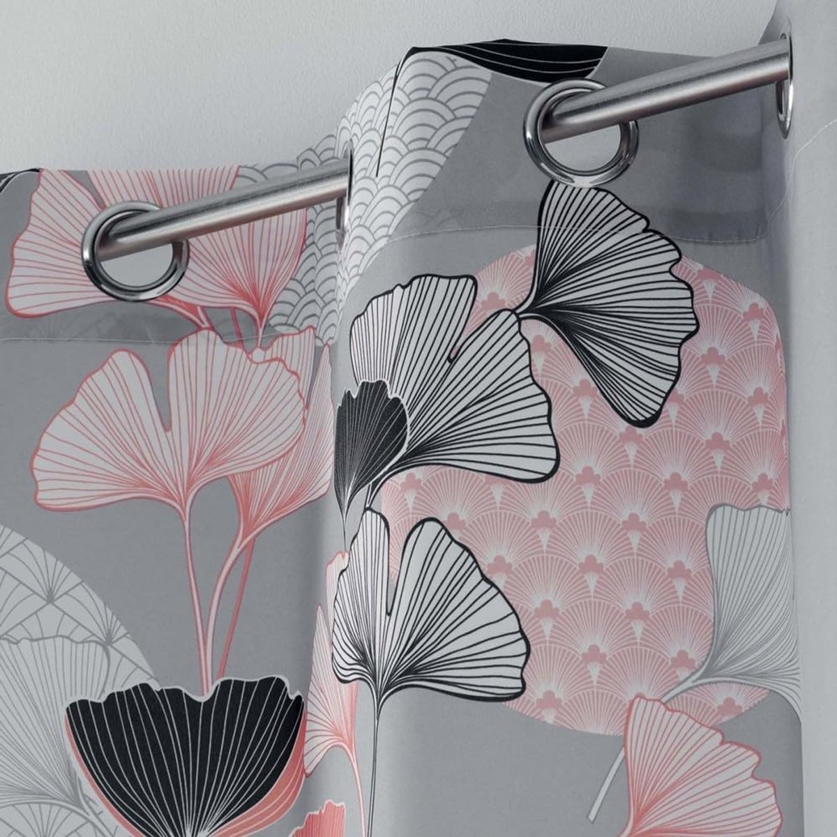 douceur d'intérieur, Gordijn met oogjes (140 x 260 cm) Eden Blush grijs, bedrukt polyester