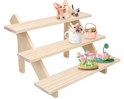 Forhandy 3-laags displaystandaard, houten oorbel en ringhouder, riser rek met groef, afneembare sieradenkaarten, tentoonstellingsstandaard voor parfums, figuren, cosmetica, verzamelstukken, c