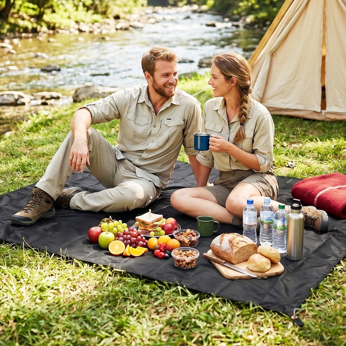 210 x 140 cm, tentzeil, camping, grondzeil, waterdicht, lichte regendichte mat met draagtas, voor camping, wandelen, picknick, strand, grijs