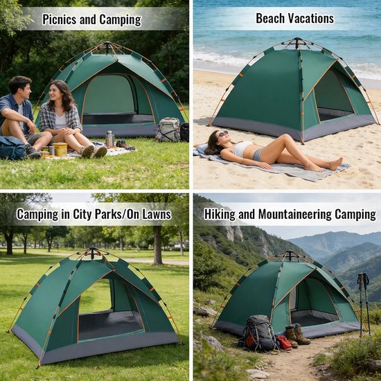 NordHaus Automatische 2-Persoons Tent - Pop-up Kampeertent - Snelopzettent - Hydraulisch Openingssysteem - Lichtgroen 200 x 150 x 110 cm — afbeelding 3