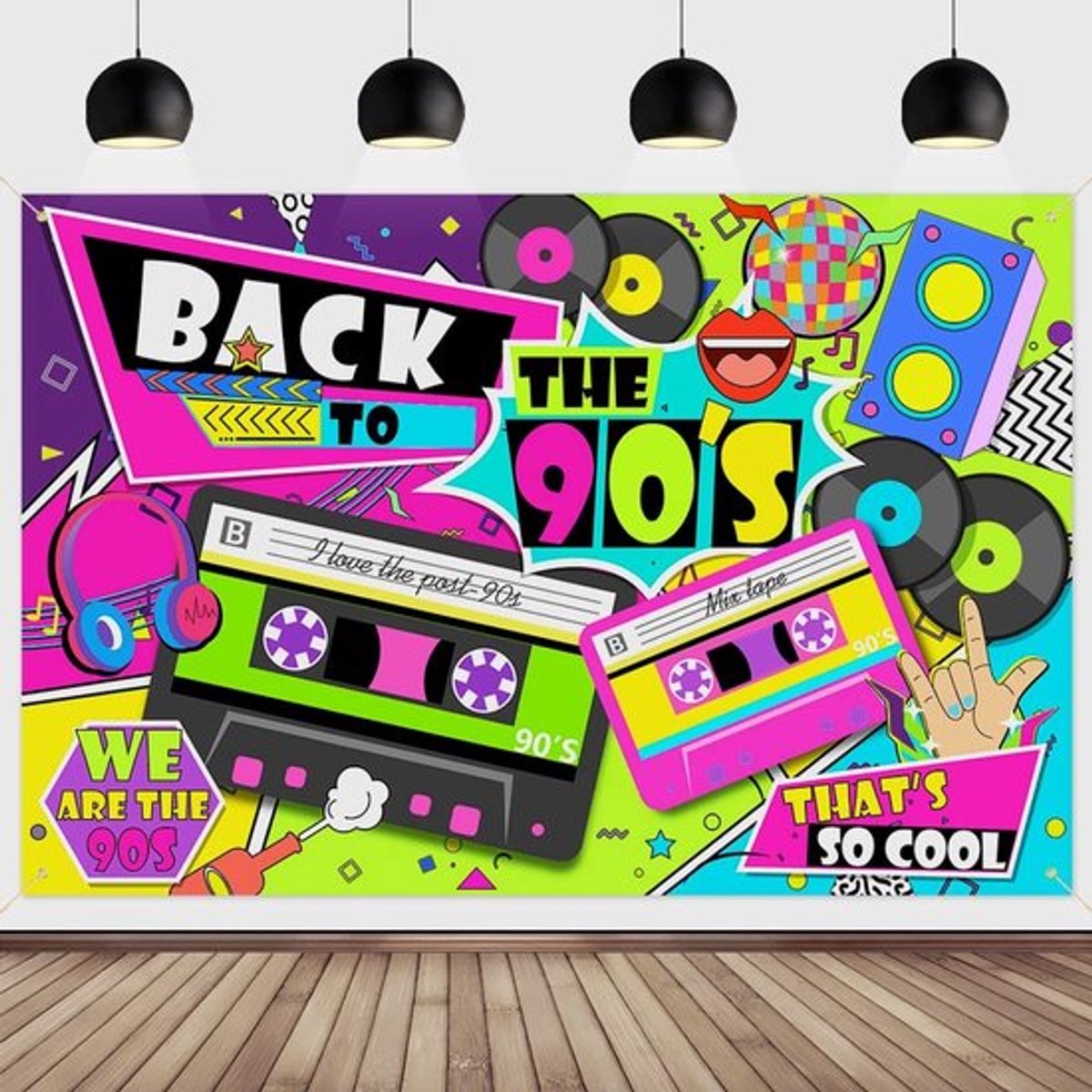 Dailygoody - Jaren 90 feestdecoraties - Retro achtergrondbanner - 210