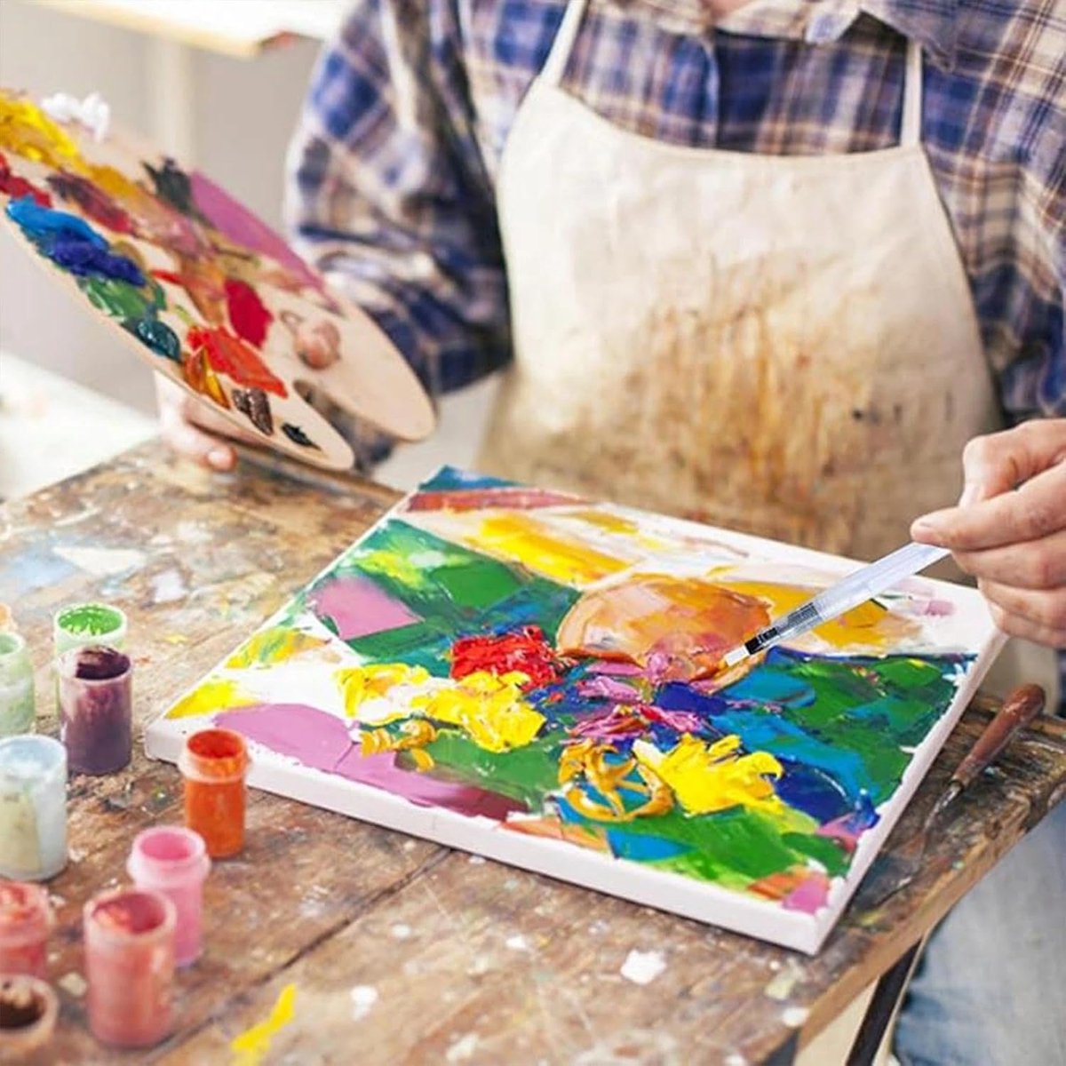 6-delige aquarelpenselenset - navulbaar en herbruikbaar, geschikt voor kunstenaars, 3 maten (dun, medium, breed) - perfect voor aquarelschilderen en schetsen