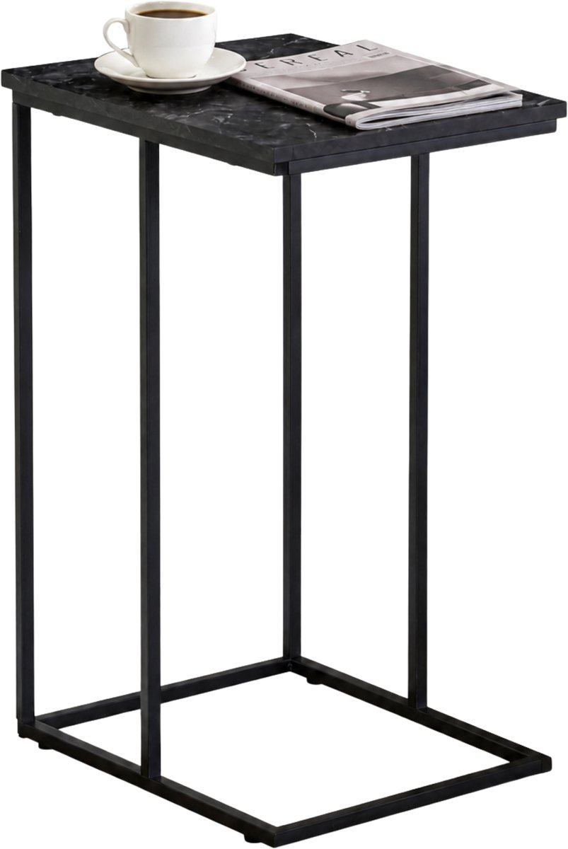 ACAZA Bijzettafel - Zwart - Marmerlook - Nachtkastje - Tafeltje - Banktafel - Ruimtebesparend