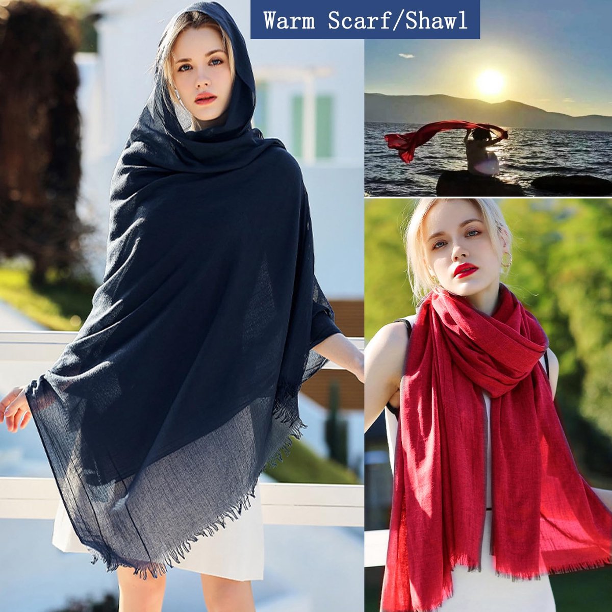 Lange Sjaal Linnen-Katoen Hoofddoek Pure Kleur Zachte Sjaals Ademend Comfortabel Hoofddoek Super Grote Maat Sjaal Wrap voor Buiten/Strand 185 X130 CM