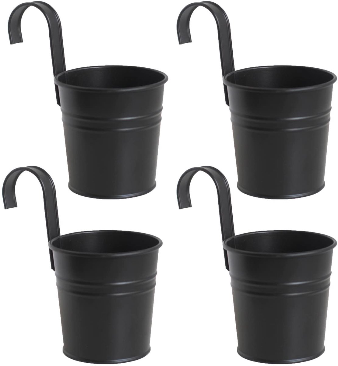 4 stuks hangende bloempotten, hangende bloempot met drainagegat, hangpot, metalen bloempot, metalen bloempot met afneembare haken, balkons en tuindecoratie (zwart)