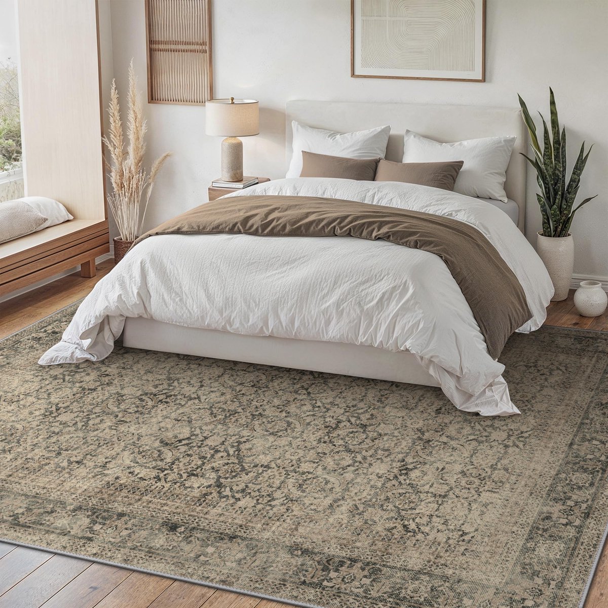 Korte Stapel Tapijt Woonkamer 160x230cm, Ingang Tapijt Binnen, Antislip Wasbaar, Groot Vintage Tapijt voor Keuken, Slaapkamer, Kantoor, Groen