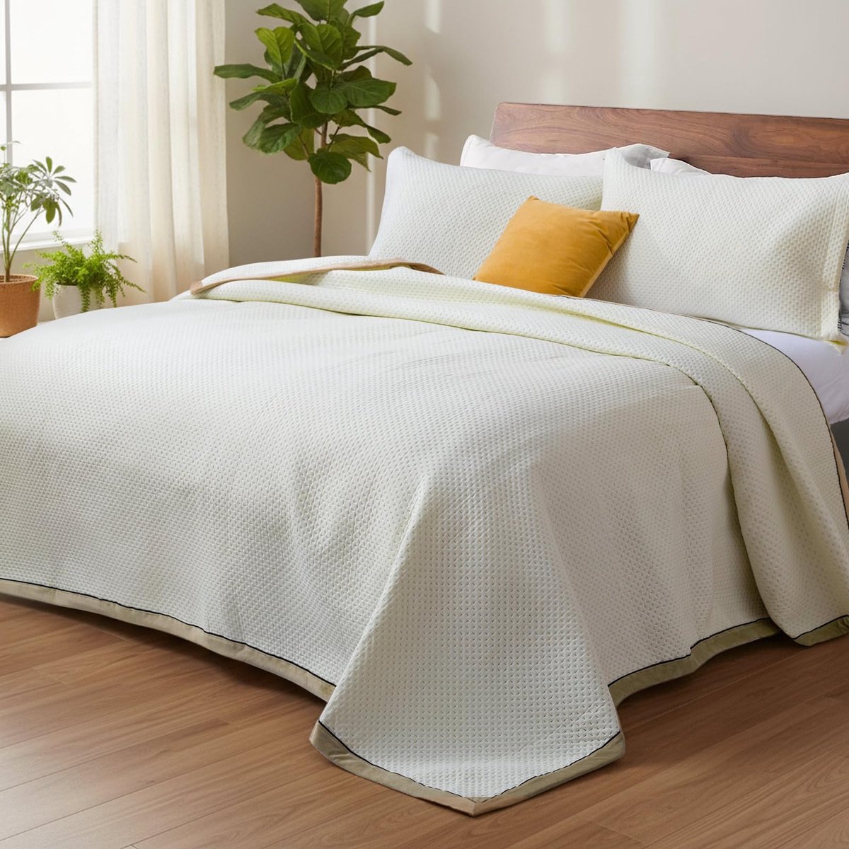Quilt spreien 3-delige set: het hele jaar door luxe, oversized 220 x 240 cm, ultrazachte, huidvriendelijke comfort, bedsprei set met 2 kussenslopen 50 x 70 cm (crèmewit-A)
