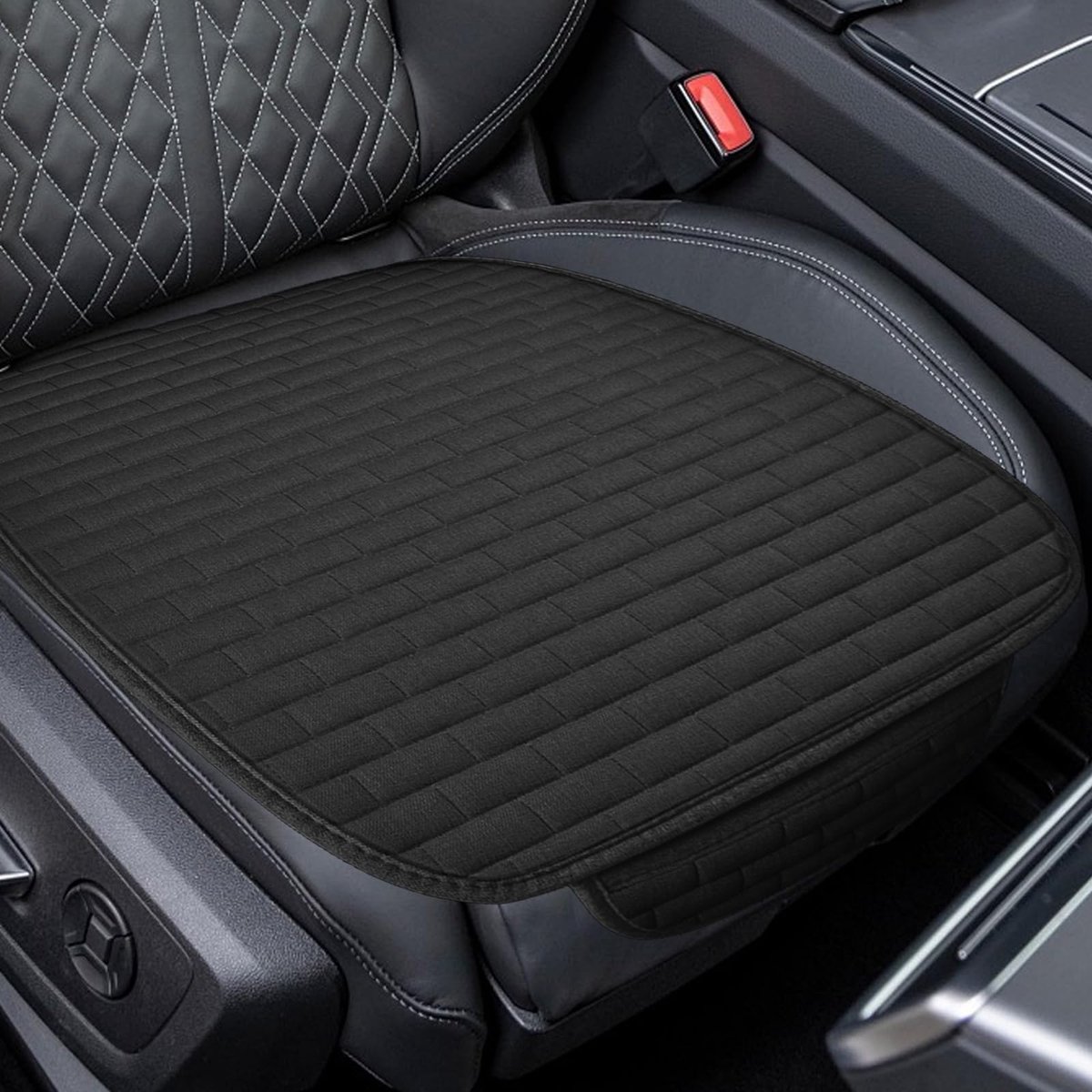 autostoelkussen, 60 x 49 cm, antislip, ademend, zacht en comfortabel, voor auto, SUV, bestelwagen, vrachtwagen, moderne autoaccessoires, zwart