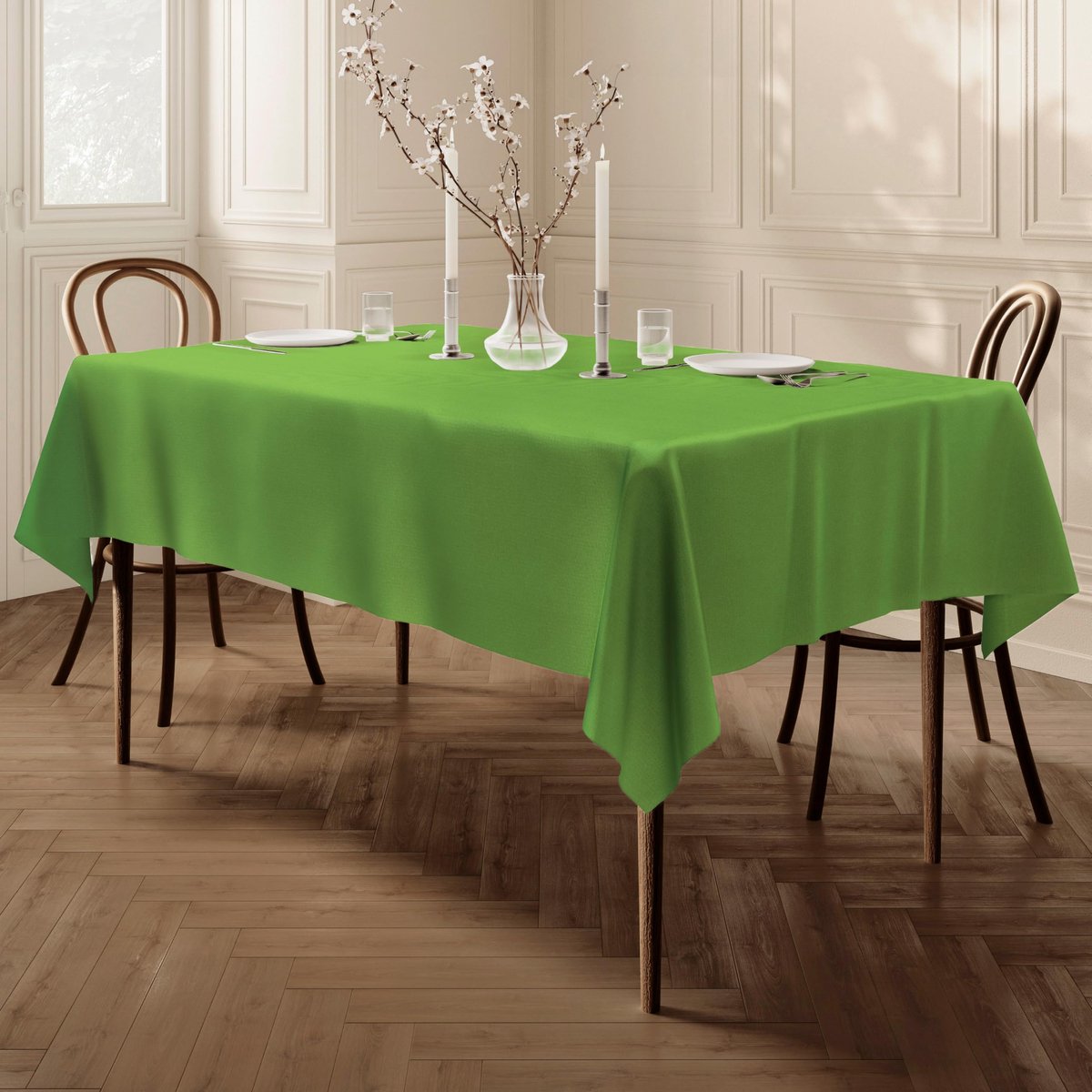 Direct Tafelkleed, polyester, onderhoudsvriendelijk, rechthoekig, 140 x 200 cm, effen groen