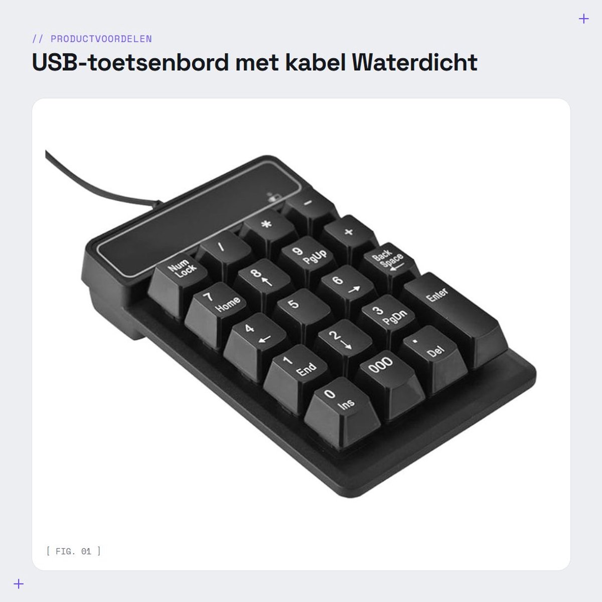 Dailygoods - USB-toetsenbord met kabel - Waterdicht numeriek toetsenbord - Ergonomisch ontwerp - Geschikt voor Windows - 19 toetsen - Stabiele gebruik...