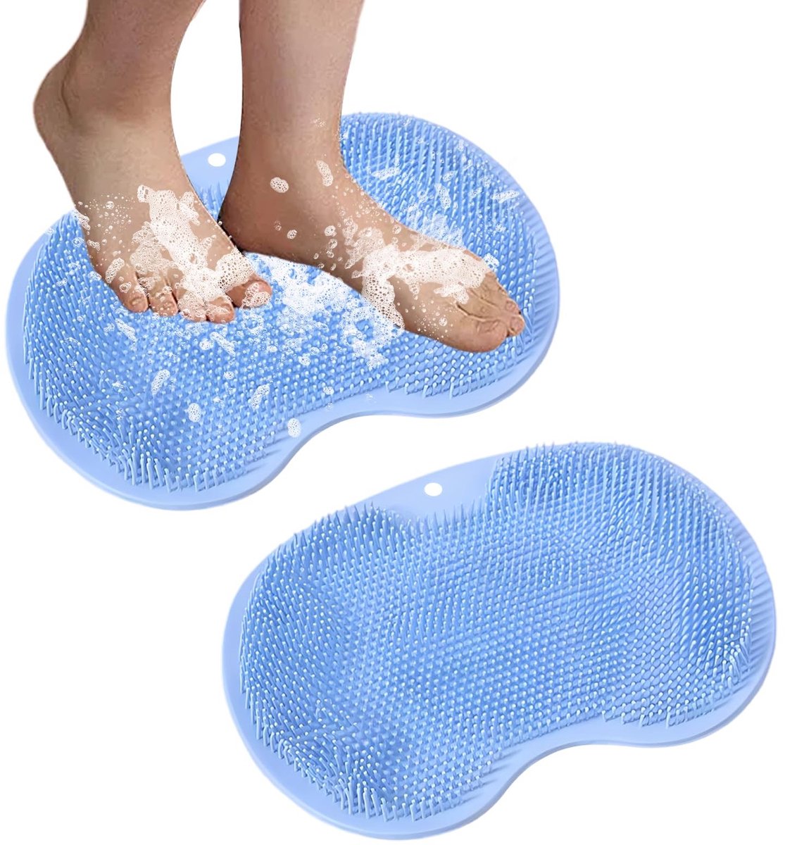 Dailygoods - 2 Stuks Voetscrubber voor Douche, 28 × 20 cm Voetreiniger Massagemat met Aantislip Zuignappen, Douche- en Badvoetscrubbermat, Siliconen Voetwasmat voor Massage, Voetreiniging, Voet Circulatie (Blauw)