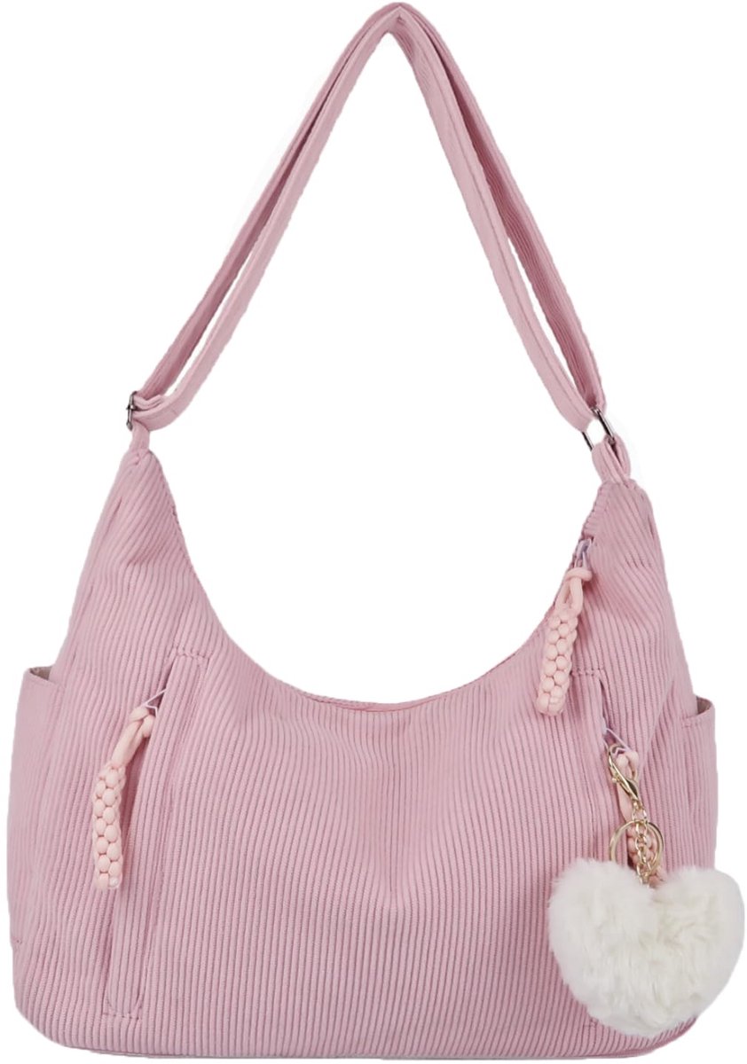 Corduroy draagtas voor dames met rits, handtas met grote capaciteit en verstelbare schouderriem, casual crossbodytas voor dames, koord, hobo-tas voor winkelen, school, werk, reizen