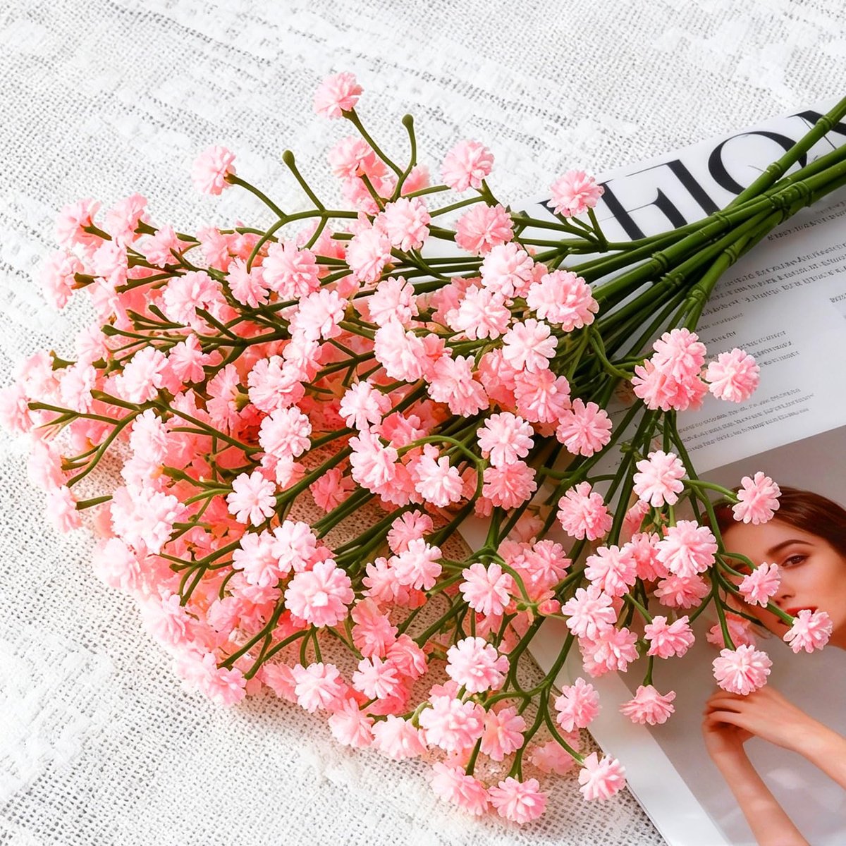 12 stuks Kunstmatige Gipskruid Stengels, Baby's Breath Kunstbloemen voor Bruidsboeketten en Vaasdecoratie, 28 cm, Lichtroze