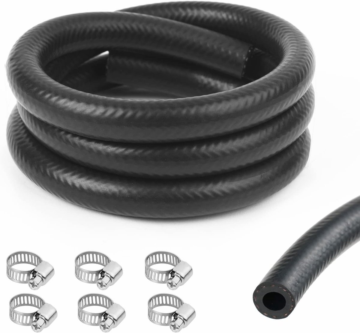 brandstofleidingslang, 3,28 ft 4 mm binnendiameter brandstofleidingset, brandstofleiding brandstofslang met 6 slangklemmen, geschikt voor vrachtwagens, auto's, tractoren en kleine motoren