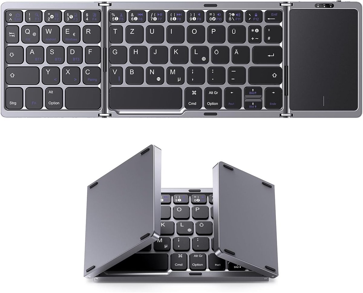 zurabini - Bluetooth Toetsenbord - Draadloos Toetsenbord - Opvouwbaar Toetsenbord - Toetsenbord met Touchpad - Mini Toetsenbord