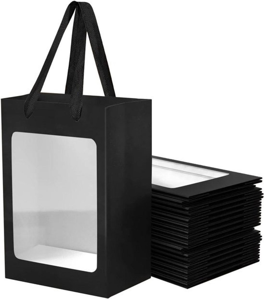 Kraftpapieren zakken - Cadeauzakjes boodschappentassen - Geschenken en feestjes - Met helder venster - 25 x 178 x 13 cm