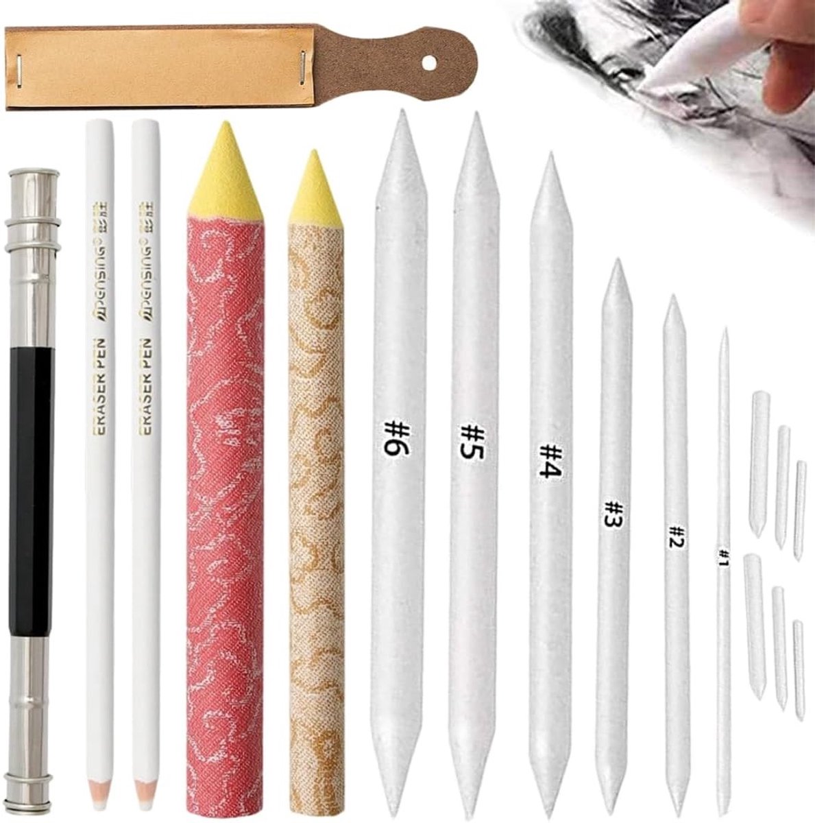 18 stuks Sfumini voor tekenen, schaduwgereedschap voor kolen, pastel en grafiet, tekenset voor kunstenaars