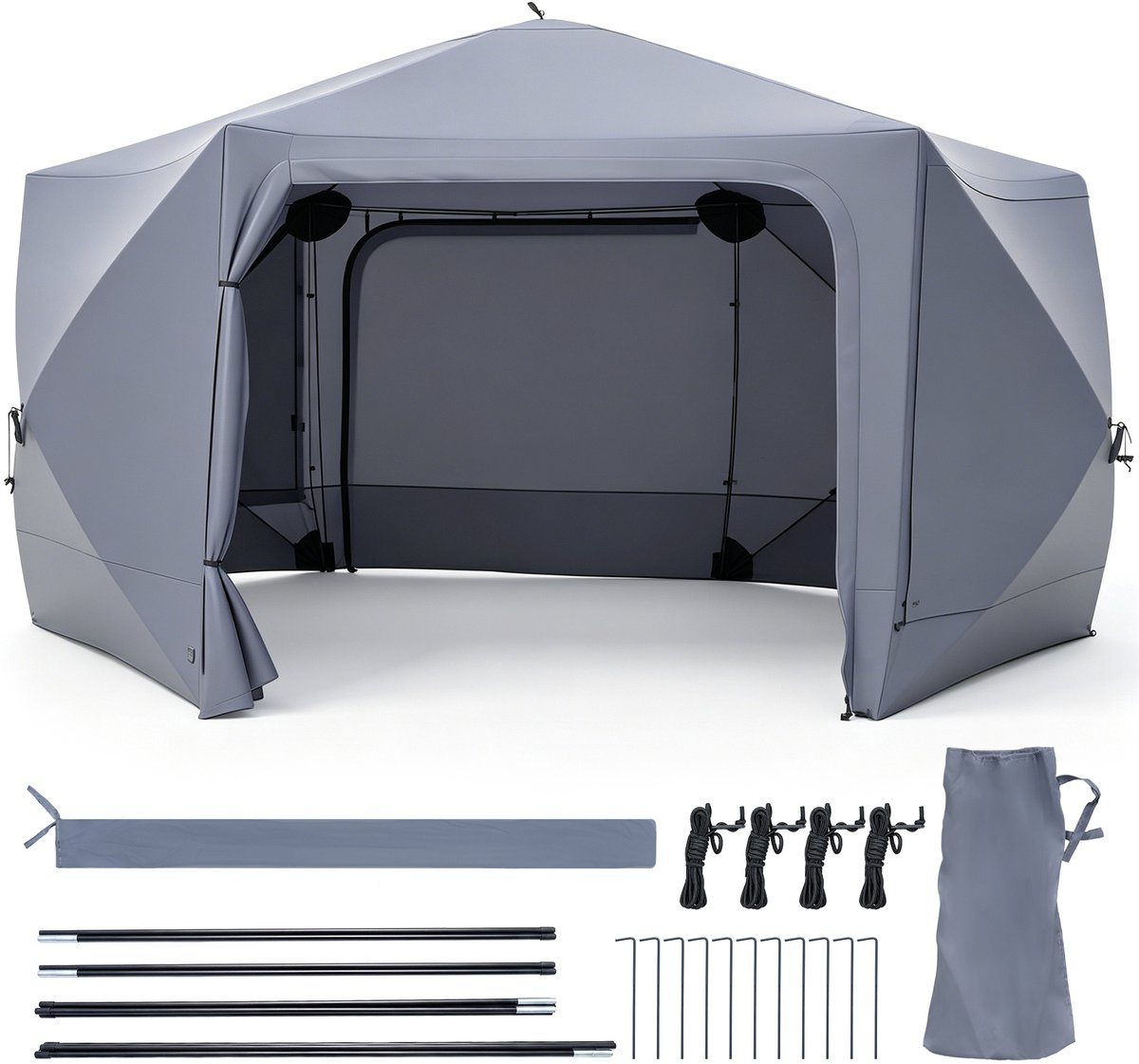 SureDeal® - Partytent - Pop Paviljoen Tuinpaviljoen - Personen Feesttent - Zijwanden - Muskietennetten Kampeertent - 427x427x243 cm - Grijs