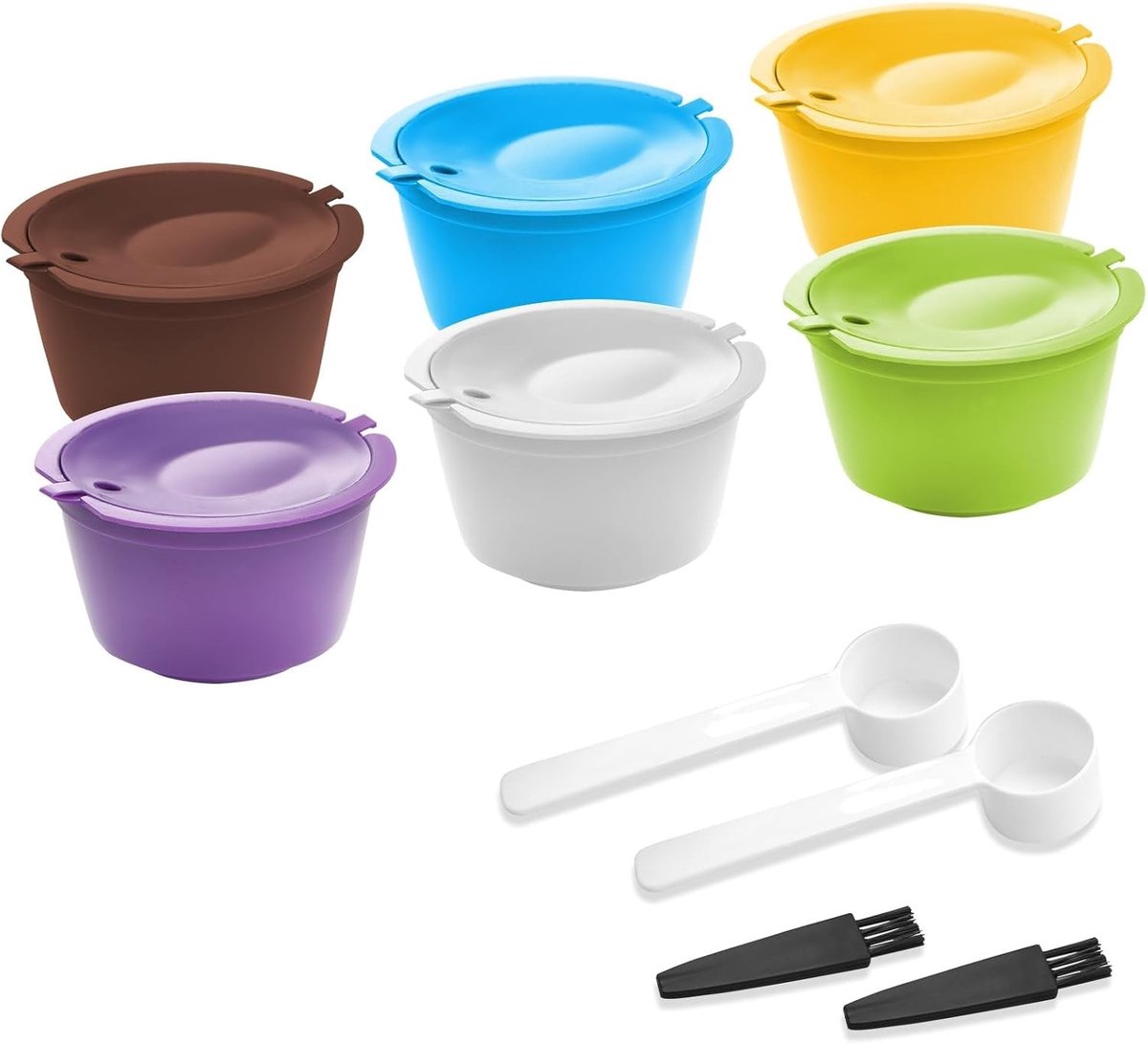 Set van 6 Herbruikbare Koffiepads voor Dolce Gusto - Duurzame Capsules, Navulbaar, Inclusief 2 Reinigingsborstels en 2 Maatlepels