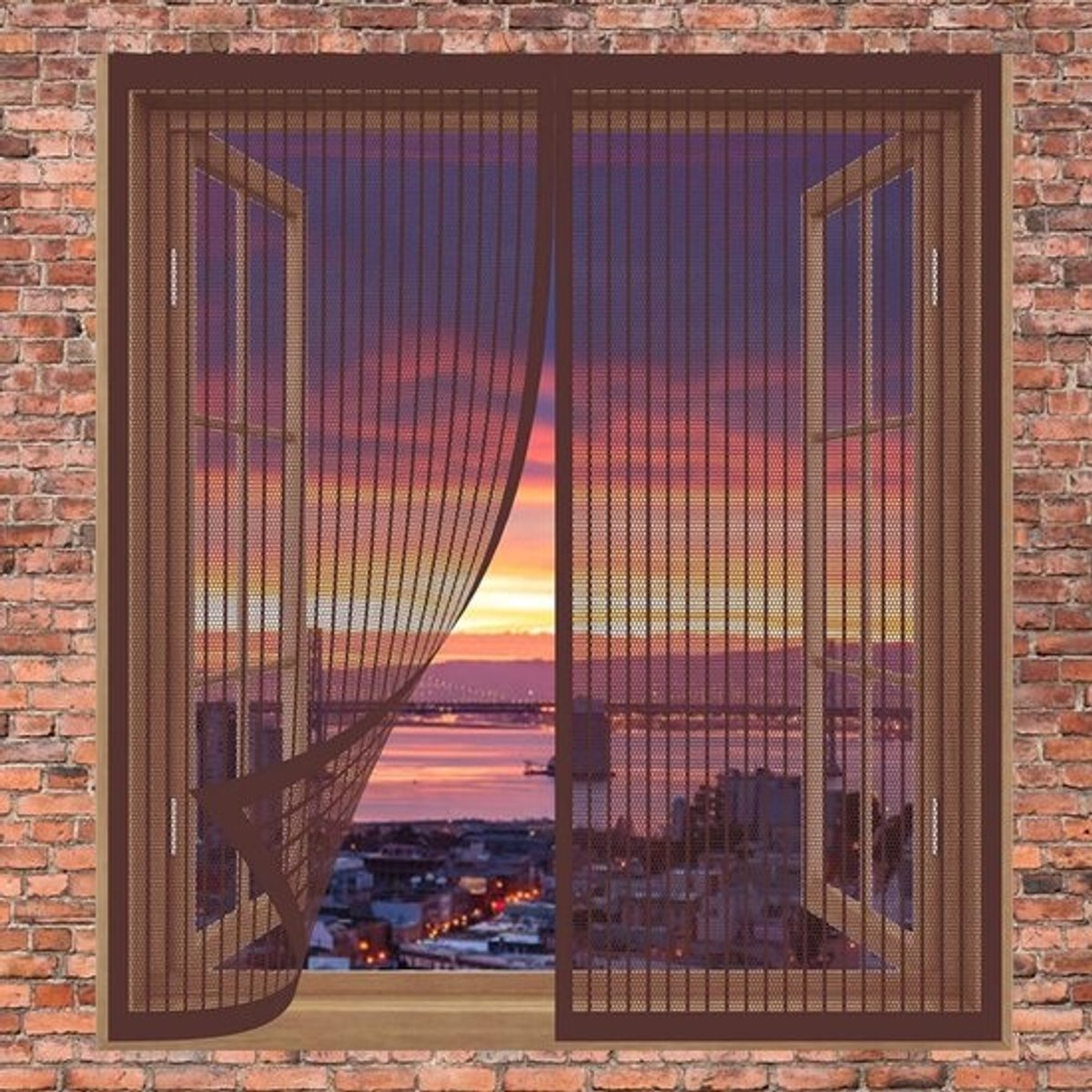 Magnetisch Vliegengaas - Insectengordijn Raam - Insecten Buiten Houden - Automatische Sluiting - 130 x 150 cm - Bruin