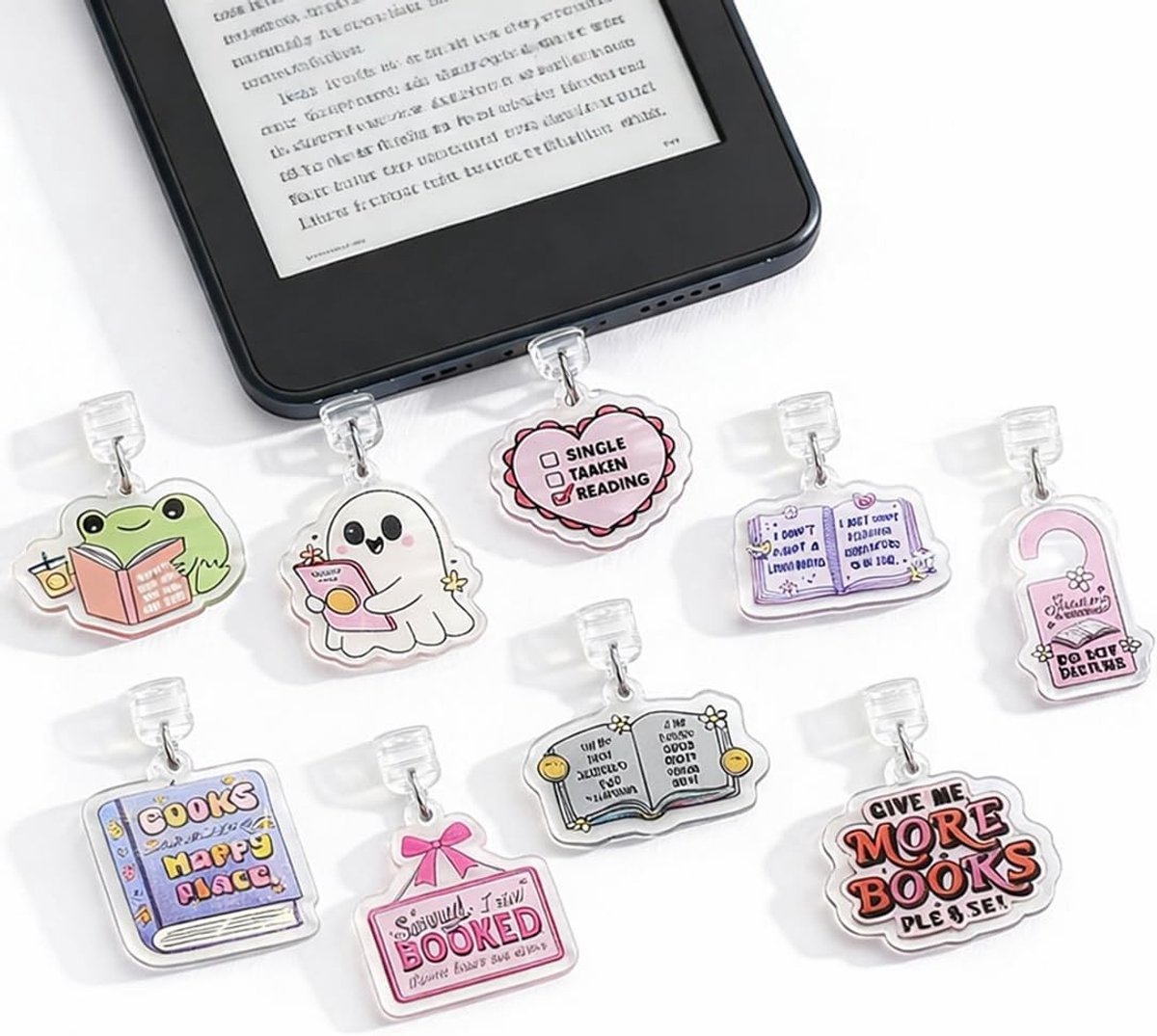 Set van 9 Stofdoppen voor USB C, Decoratieve Accessoires voor E-Readers en Kindle, Perfect Cadeau voor Boekenliefhebbers en Technologie Enthousiastelingen