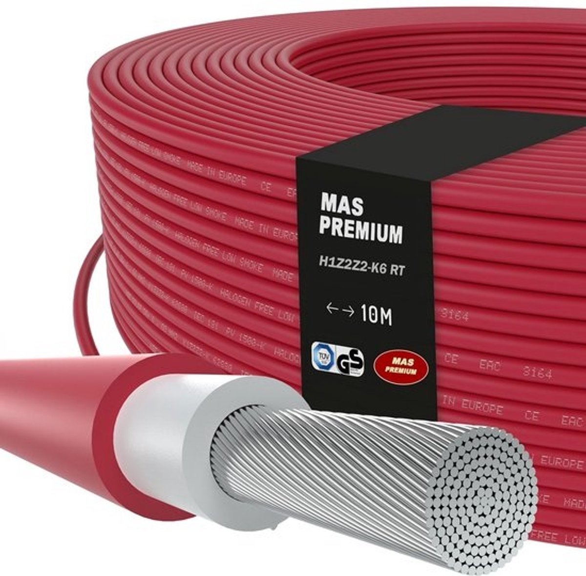 Zonnekabel H1Z2Z2-K - Fotovoltaïsche kabel - Zonne-energie installatie - Begraafbaar halogeenvrij - 6 mm² 25 m - Rood