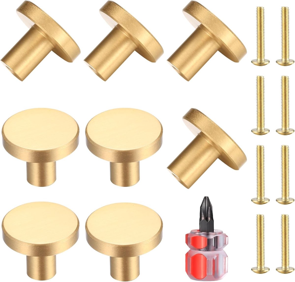 Elegante Gouden Kastknoppen Set van 6 Stuks in Messing voor Keuken en Meubels