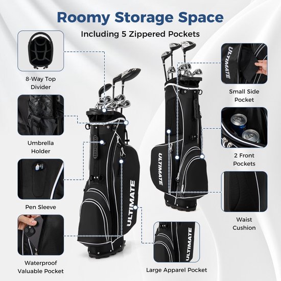 SureDeal® - Golf - Compleet Golfclubs - Tasset - Linkshandige Heren Draagbare - 83x51x96 cm - Donkerbruin van suredeal — afbeelding 3