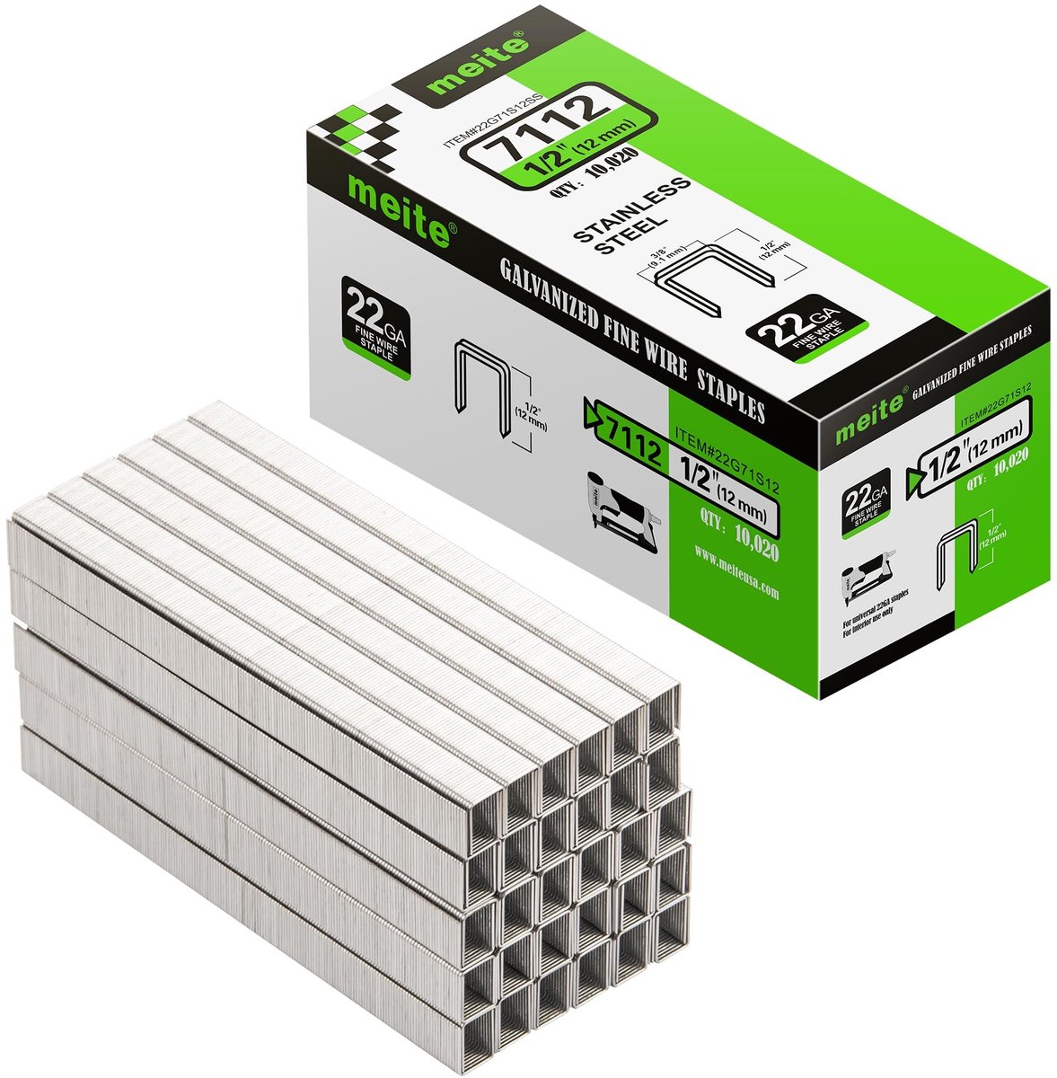 22 Gauge 3/8" Crown Nietjes - 10000 Stuks, 12 mm