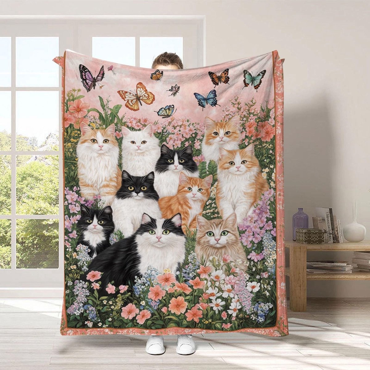 Plaid van Flanel - 150 x 100 cm - Met Vlinders en Bloemen - Lichtgewicht