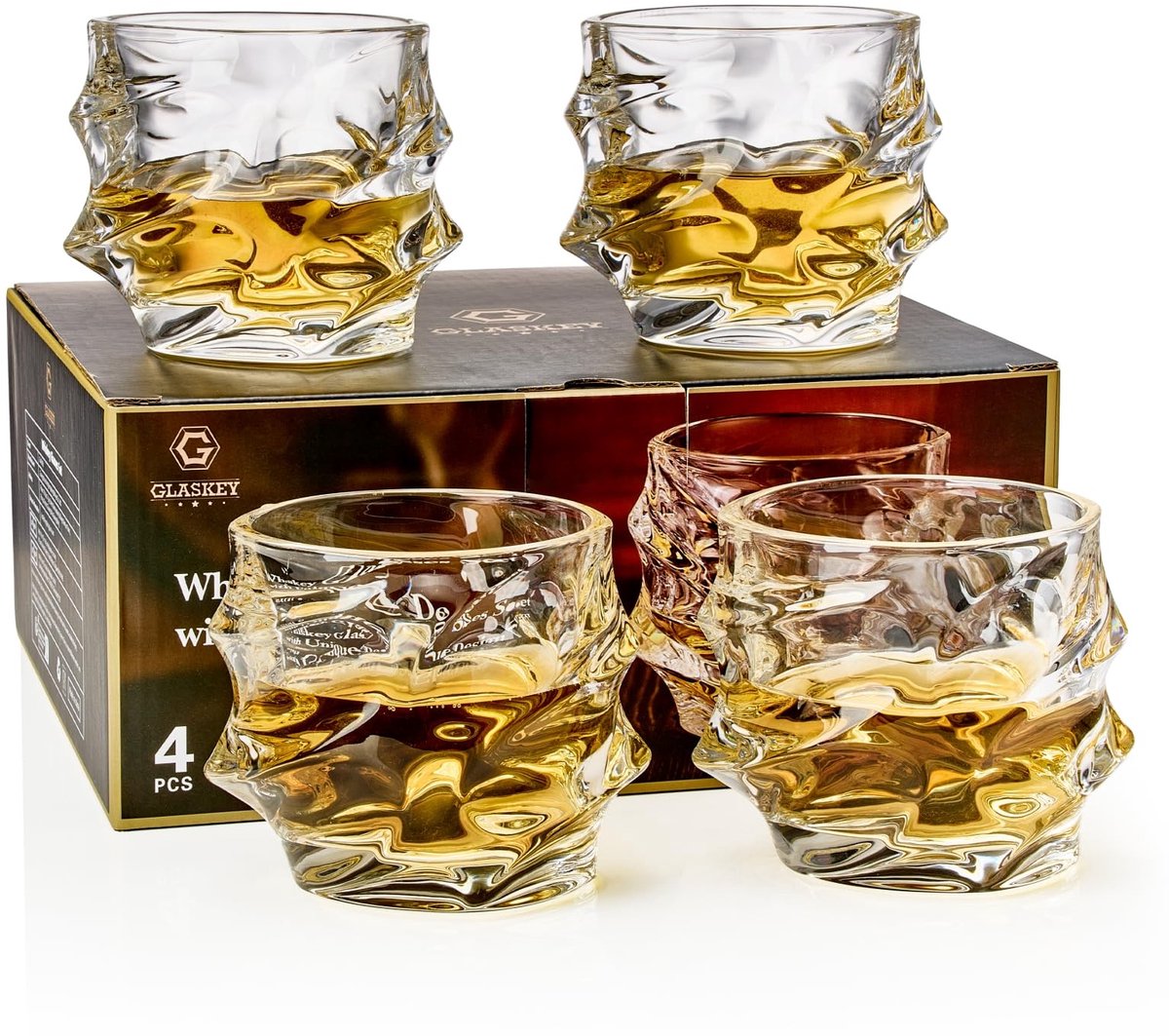 Set van 4 Crystal Whiskey Glazen - 350ml - Dikke bodem
