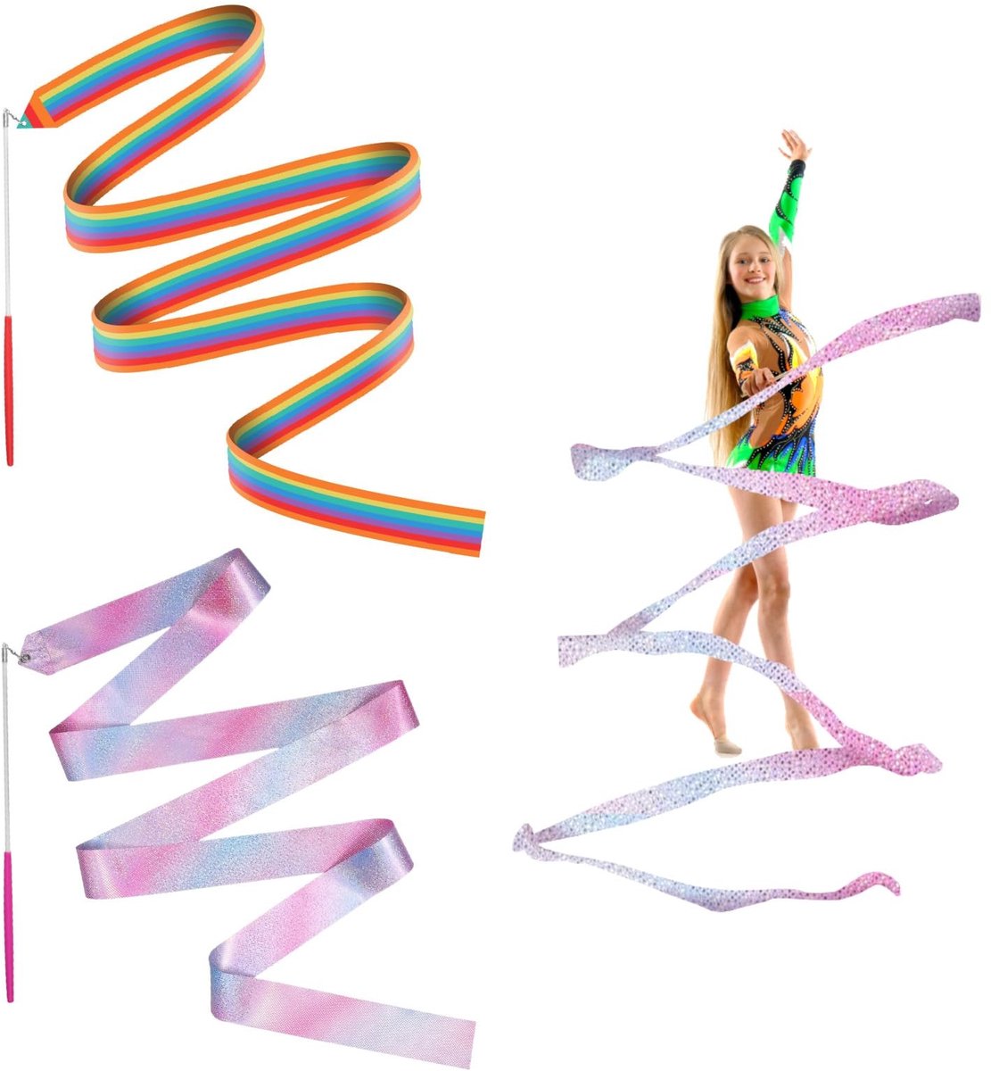Gymnastiek Ribbons - Zachte Zijde met Fiberglas Handvat
