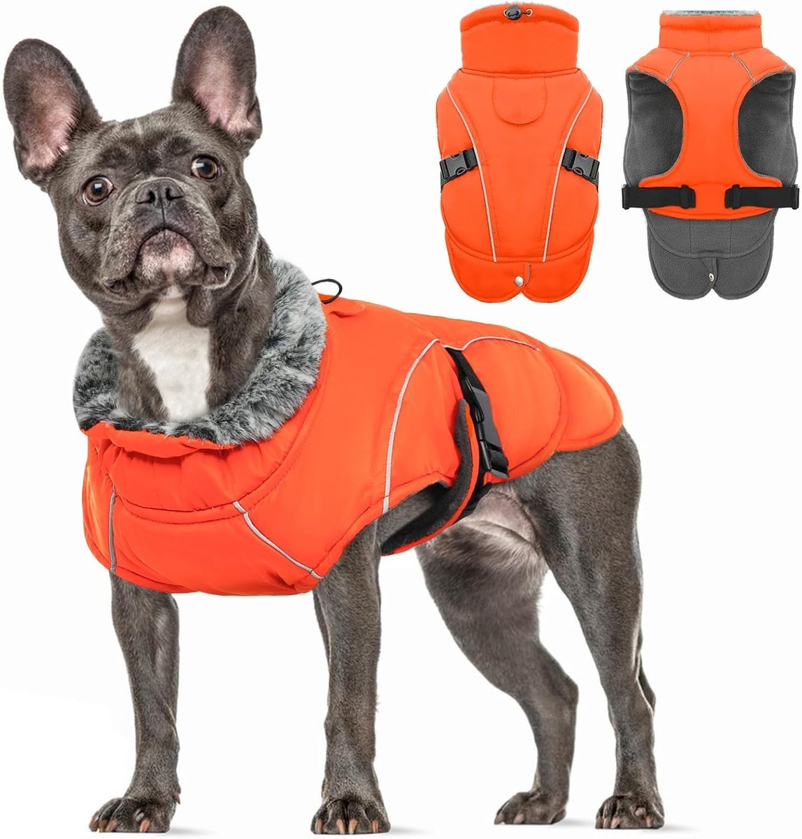 Fleece Winterjas voor Kleine Honden, Gevoerd Pufferjack met Verwarming, Ideaal voor Chihuahua's en Puppies met Harnasopening - Oranje (S)