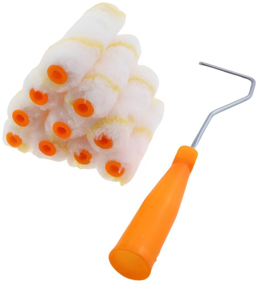 Roller Borstelset met Handvat - 11 Stuks - Wit met Geel