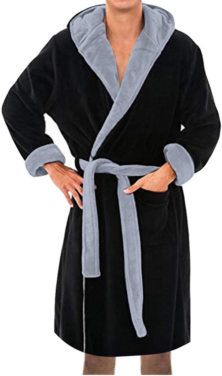 Heren Sauna Robe - Flanel Fleece met Kap - Zwart