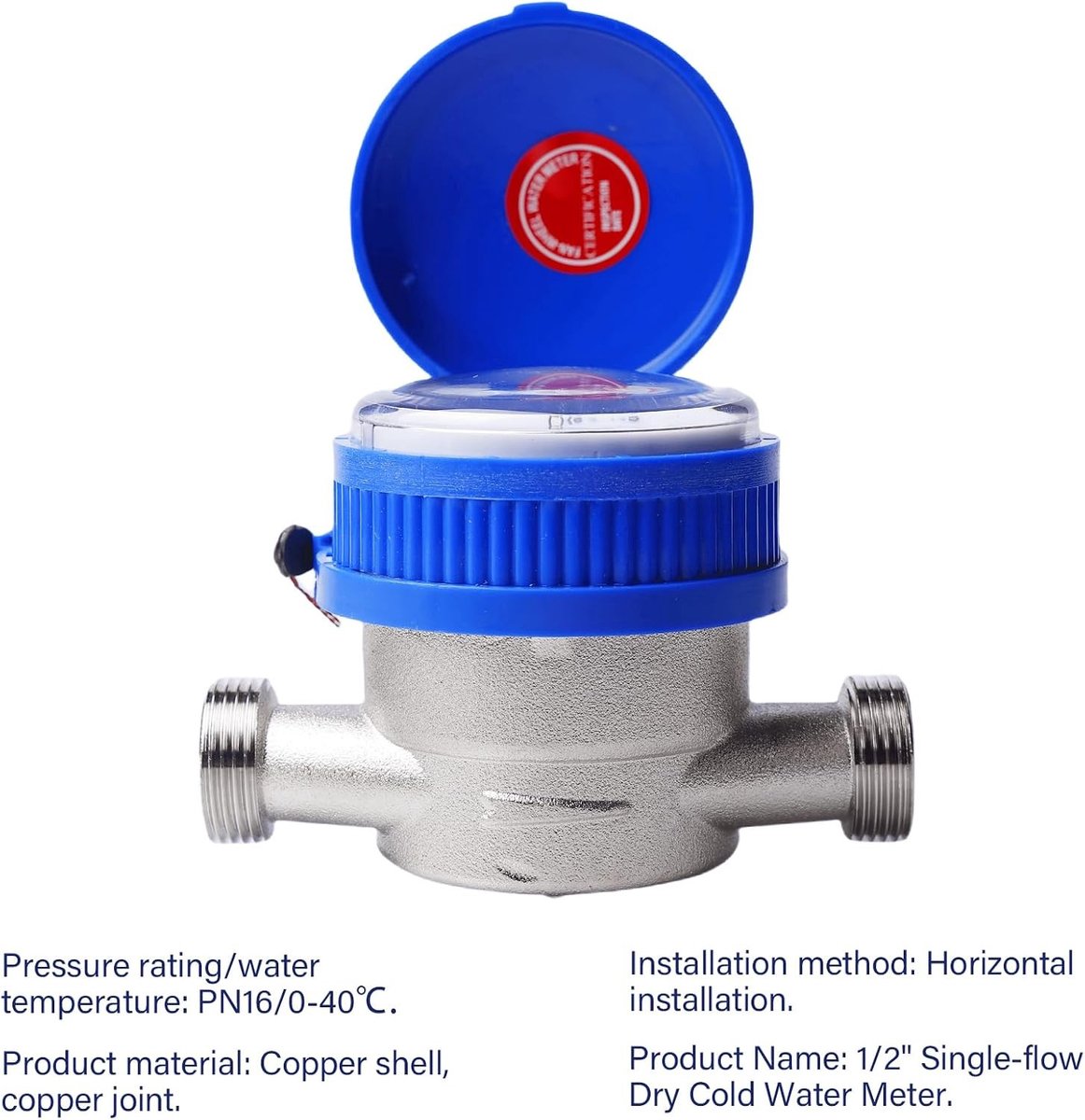 Watermeter voor de tuin 1/2 inch - Gekalibreerde koudwatermeter met digitale display, accessoires en beschermkap - Ideaal voor irrigatie en tuinonderhoud, 0-40 °C, 1.5 m³/h