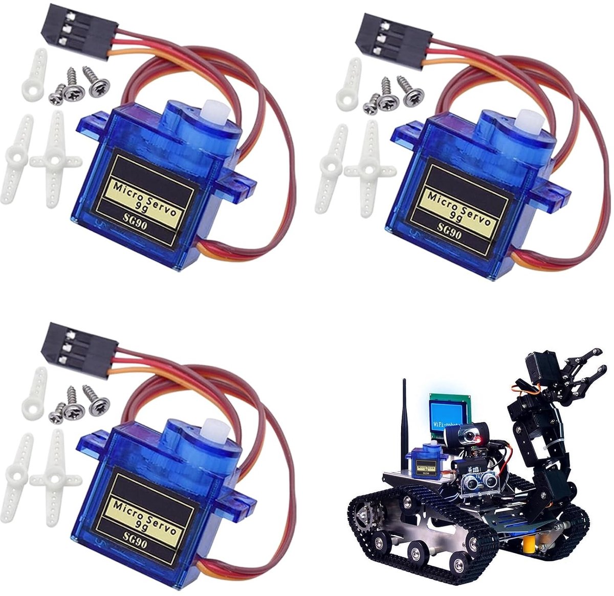 Set van 3 Mini Servo Motoren 9G SG90 voor Arduino en Raspberry Pi, Perfect voor Robotarmen, RC Voertuigen en Modelbouw met 180 Graden Rotatiehoek