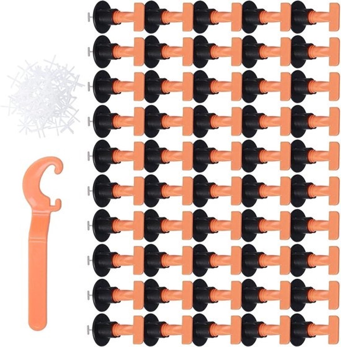 Tegel Leveler Systeem - Tegelwiggen Tegeluitlijner - Vlakke Tegels Leggen - Herbruikbaar met Moersleutel - 2-8 mm Spleet - Zwart/Oranje