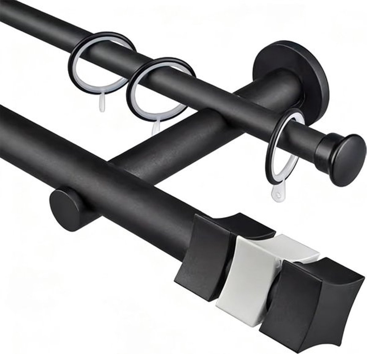 Dubbele Gordijnroede - Gordijnstang Set - Gordijnen Ophangen - Stille Schuifringen - 150 cm - Zwart