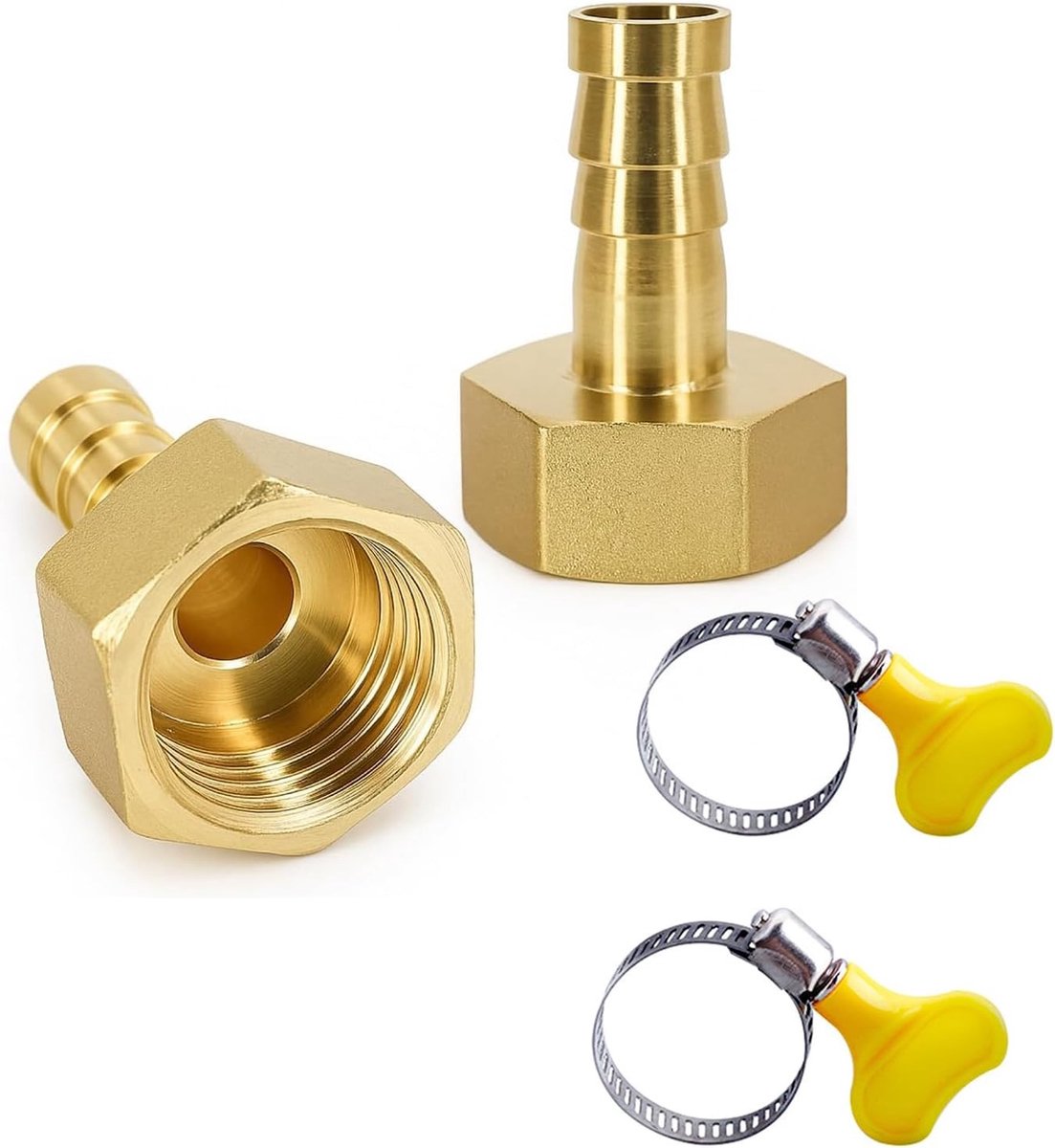 Messing fittingen G1/2 inch vrouwelijk met klemmen, slangadapter 10 mm voor water, gas, lucht en olie - Eenvoudige installatie en duurzame verbindingen