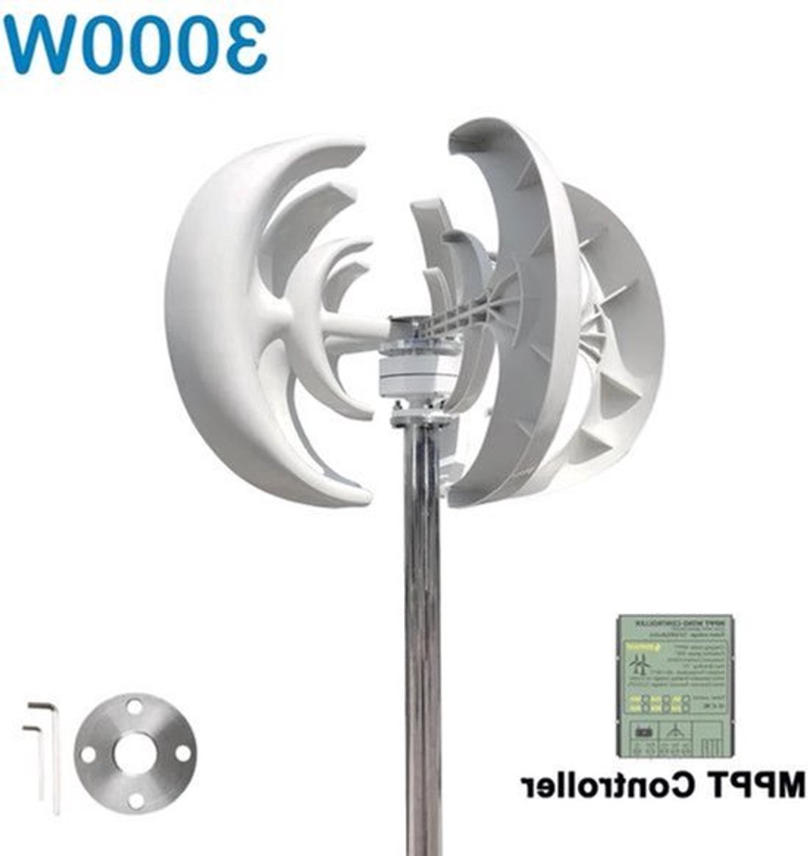 3000W Verticale Windturbine – Windgenerator – Zonne-Energiesysteem – Verticale As Turbine – Duurzame Energie Kit – 48V Lithium Accu – MPPT Boost Controller