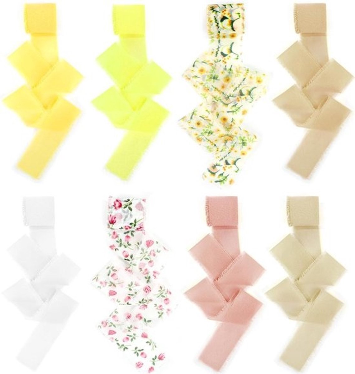 Cadeaulint Chiffonlint - Stoffen Lint Breed - Cadeau Decoreren Knutselen - Gerafelde Rand Design - 8 Rollen 4cm x 5m