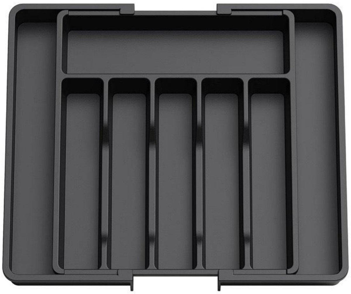 SSTRWGOOD Keukenlade-inzetstuk - Verstelbare Besteckorganizer - 33x36cm Kunststof Inzetstuk - Geschikt voor Lepels, Vorken en Bestek - Uitbreidbaar Organizersysteem - Zwart