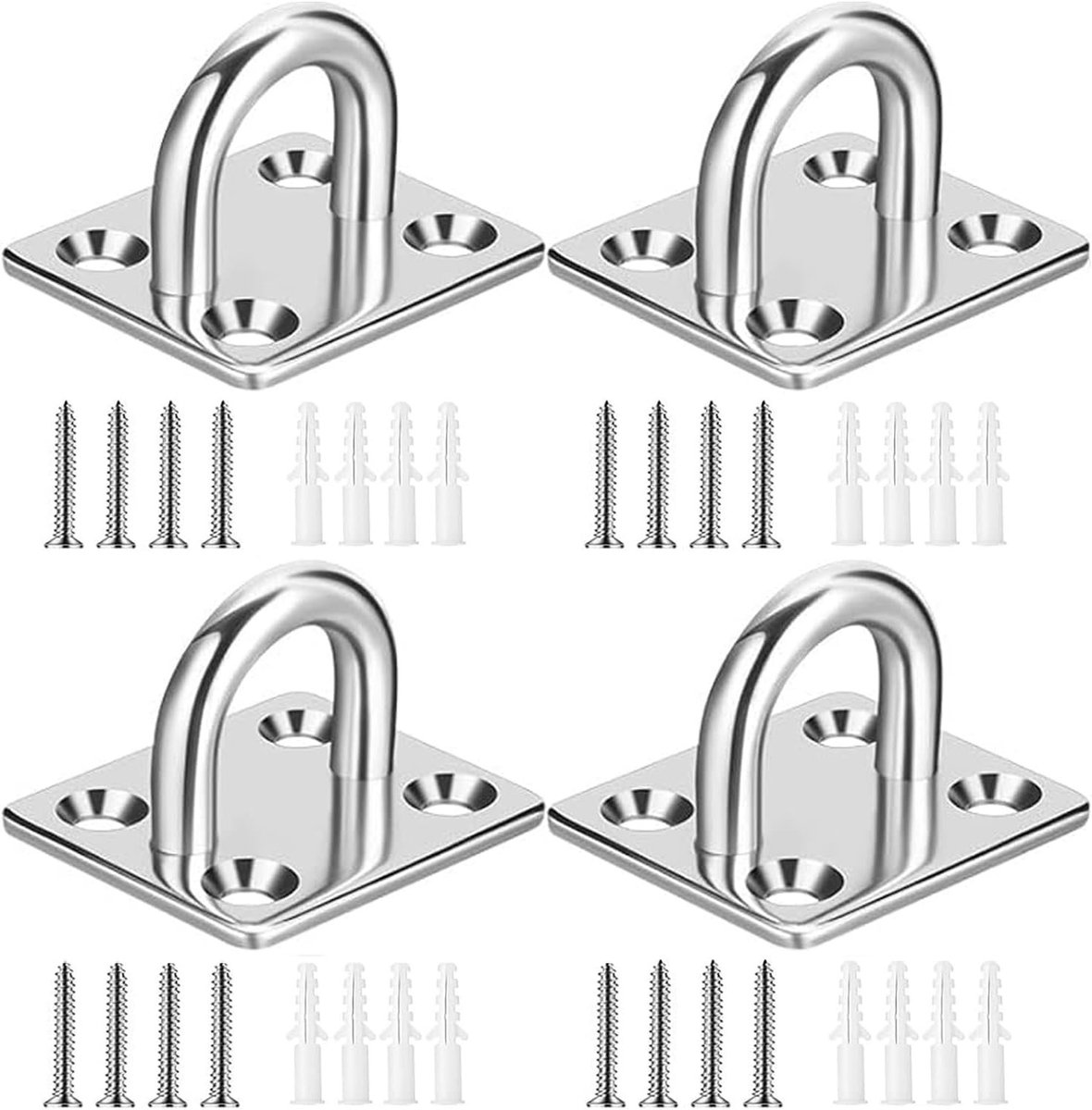 4 Stuks Heavy Duty Pad Eye Plate Stapelring Haak U-vormige Hardware voor Zeilen - M5 Wandplafond Haken voor Hangmat en Schommels - Roestvrij Staal voor Duurzaamheid en Betrouwbaarheid