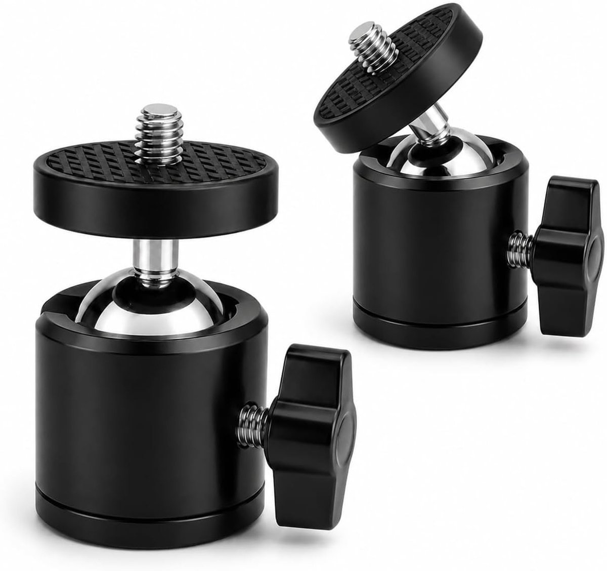 Set van 2 Mini Tripod Heads met 360° Rotatie en 90° Kanteling voor Camera's, Telefoons en LED Verlichting