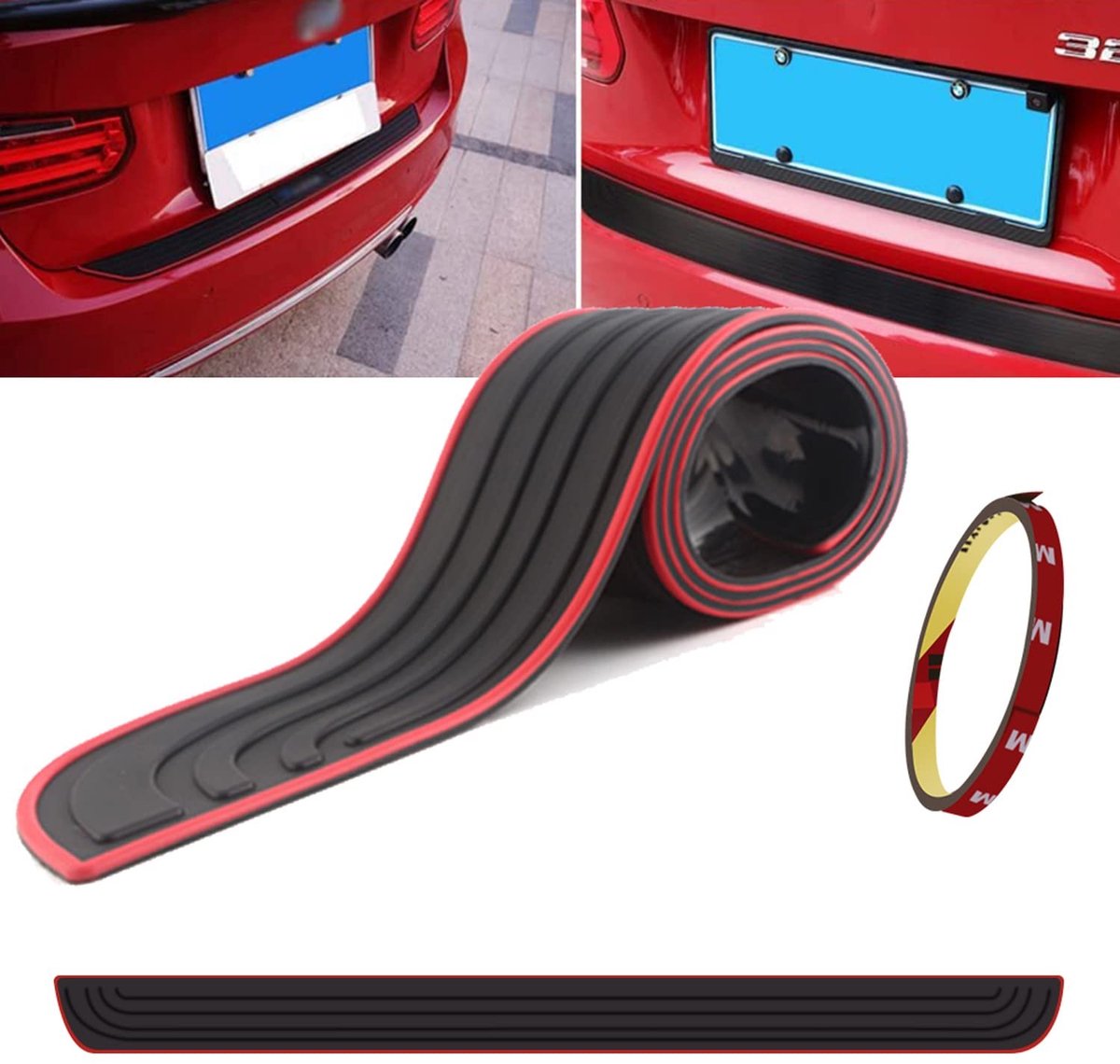 Achterbumper Beschermingsrubber - Universeel Zwart/Rood