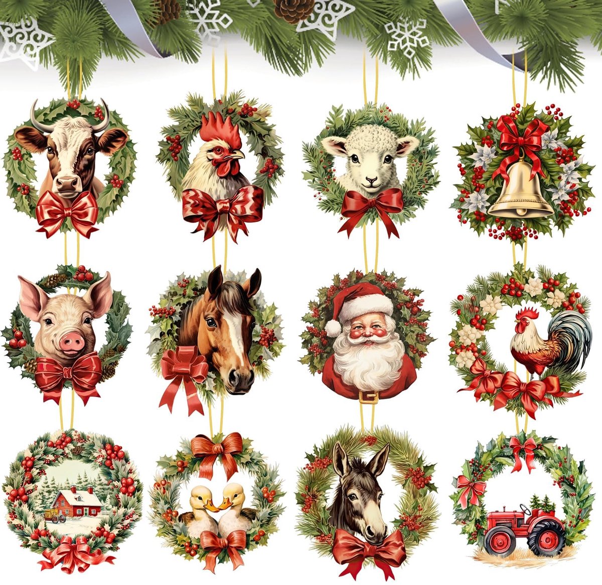 Houten Kerstversieringen - 24 Stuks Boerderij Dieren